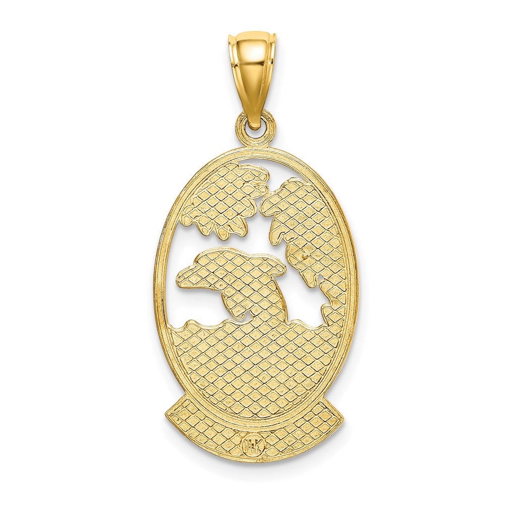 14K Gelbgold Curaçao-Charm mit Delfin und Sonnenuntergang