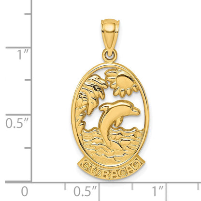 14K Gelbgold Curaçao-Charm mit Delfin und Sonnenuntergang