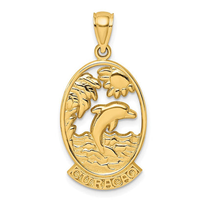 14K Gelbgold Curaçao-Charm mit Delfin und Sonnenuntergang
