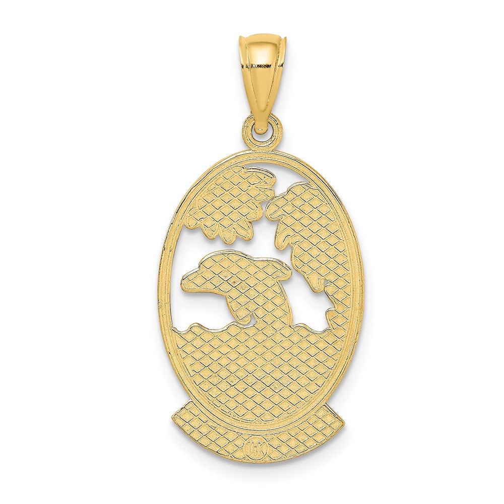 14K Gelbgold Charm „KEY WEST“ Delfin-Sonnenuntergangsmotiv