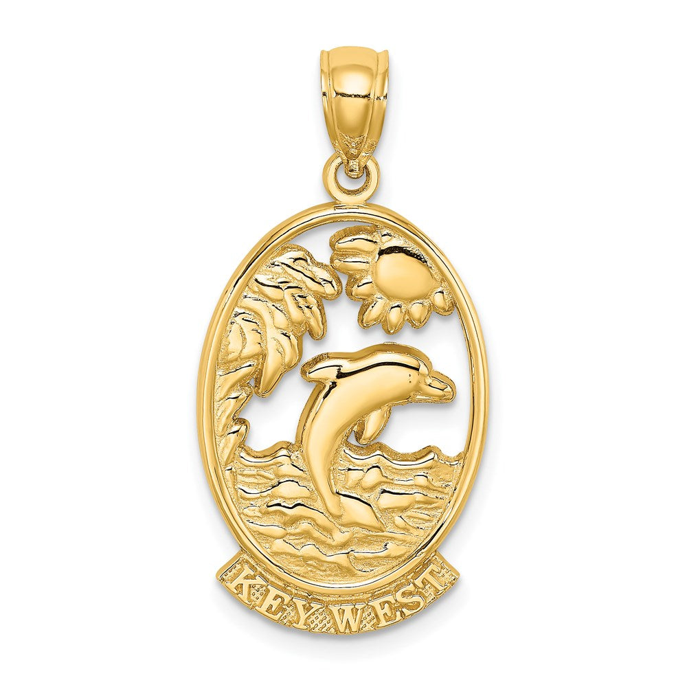 14K Gelbgold Charm „KEY WEST“ Delfin-Sonnenuntergangsmotiv