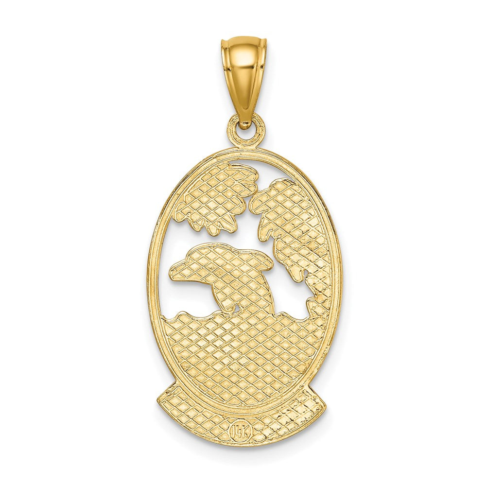 14K Gelbgold Charm St. Thomas mit Delfin-Sonnenuntergang-Szene