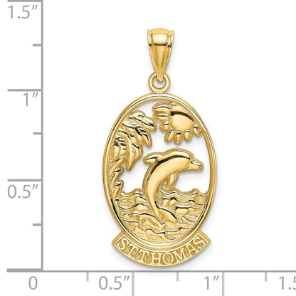 14K Gelbgold Charm St. Thomas mit Delfin-Sonnenuntergang-Szene