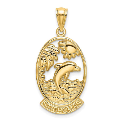 14K Gelbgold Charm St. Thomas mit Delfin-Sonnenuntergang-Szene