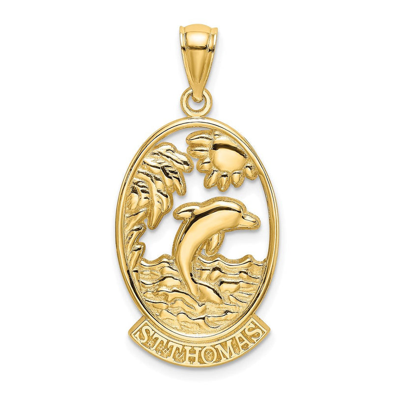 14K Gelbgold Charm St. Thomas mit Delfin-Sonnenuntergang-Szene