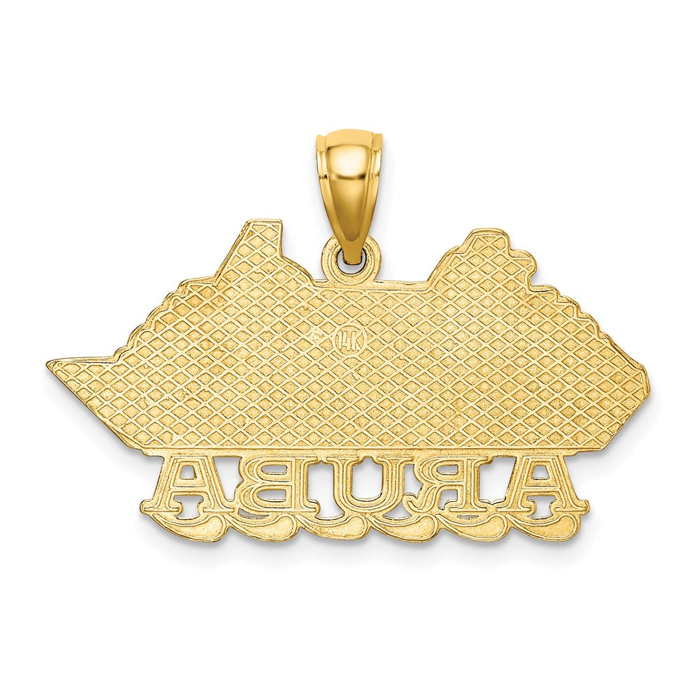 14K Gelbgold polierter 2-D Aruba Kreuzfahrtschiff-Charm mit Welle