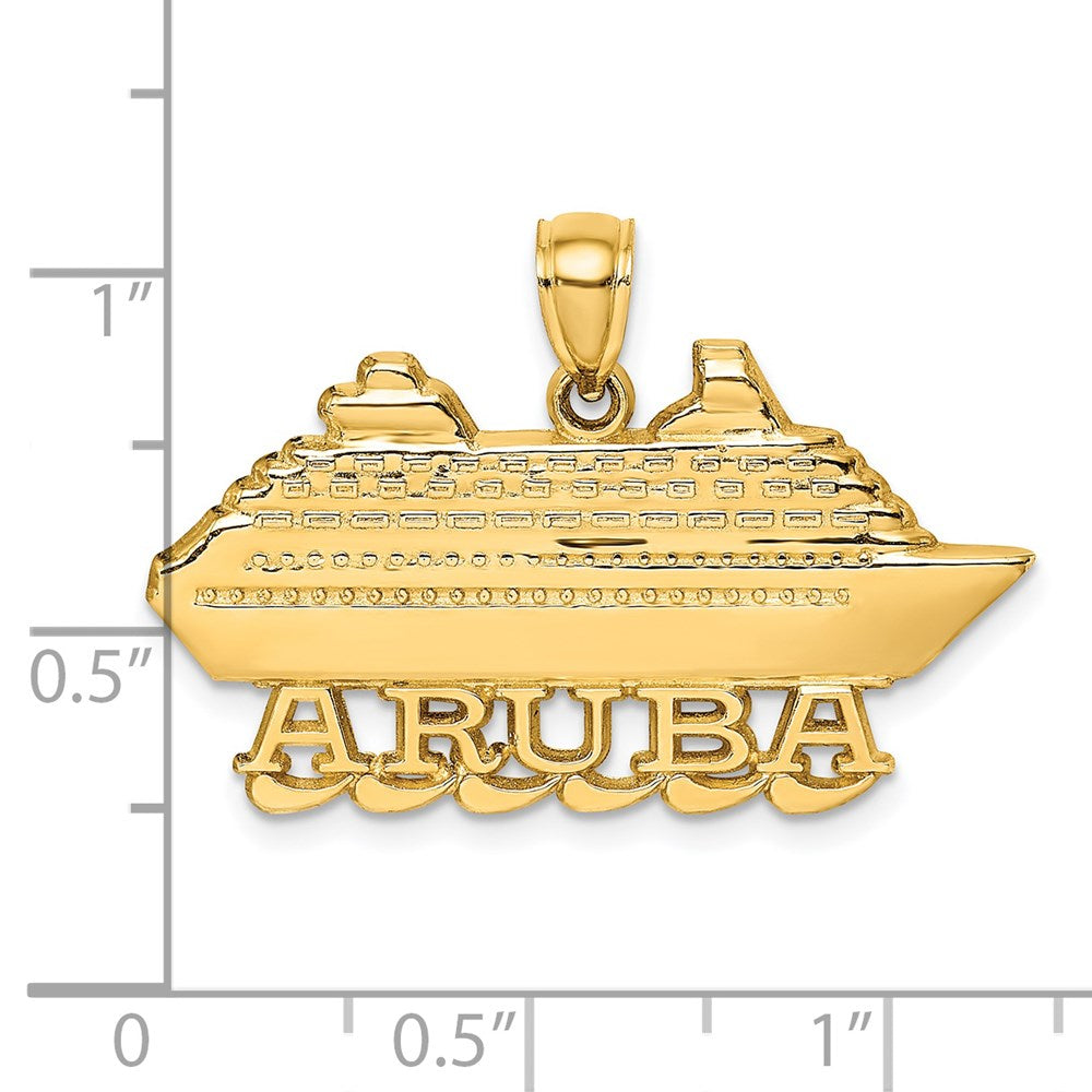 14K Gelbgold polierter 2-D Aruba Kreuzfahrtschiff-Charm mit Welle