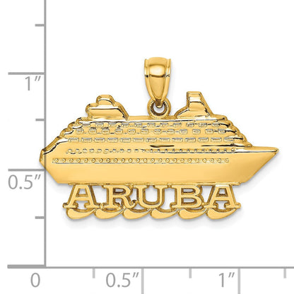 14K Gelbgold polierter 2-D Aruba Kreuzfahrtschiff-Charm mit Welle