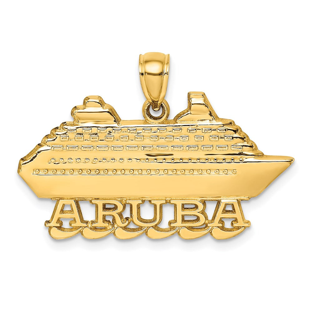 14K Gelbgold polierter 2-D Aruba Kreuzfahrtschiff-Charm mit Welle