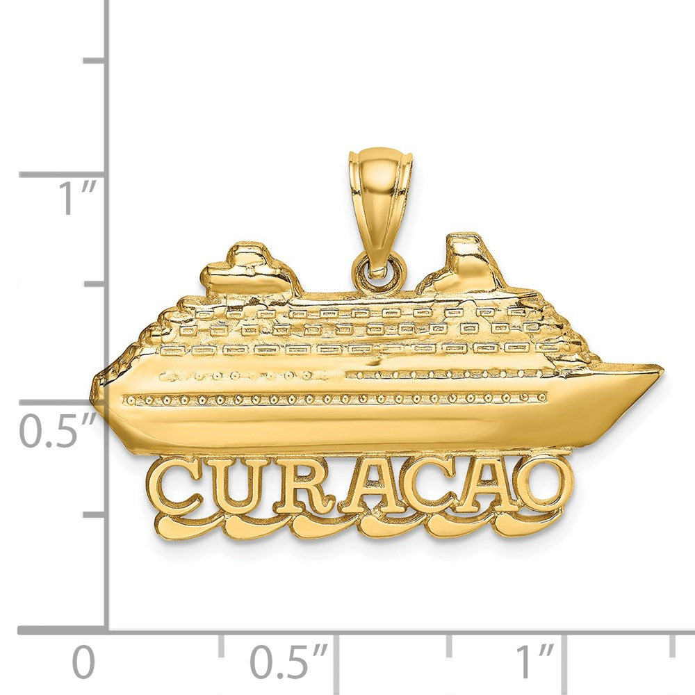 14K Gelbgold poliert Kreuzfahrtschiff-Charm CURACAO