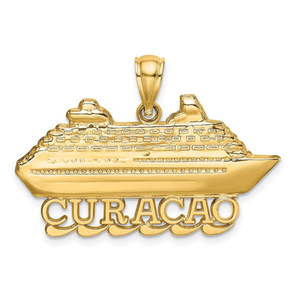 14K Gelbgold poliert Kreuzfahrtschiff-Charm CURACAO