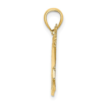 14K Gelbgold 2-D Polierter ST. MARTIN Kreuzfahrtschiff-Charm mit Wellen