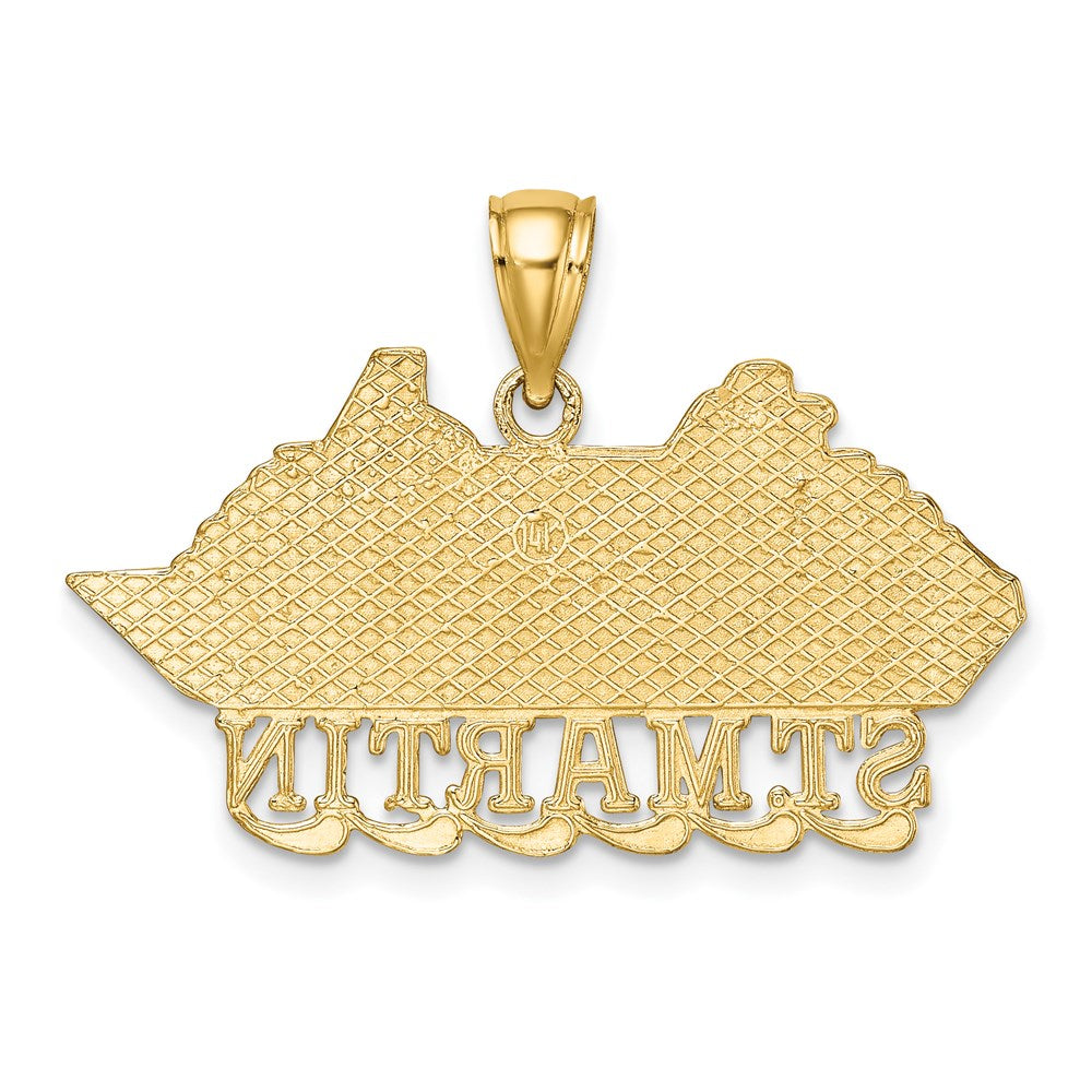 14K Gelbgold 2-D Polierter ST. MARTIN Kreuzfahrtschiff-Charm mit Wellen