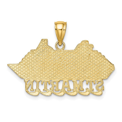 14K Gelbgold 2-D Polierter ST. MARTIN Kreuzfahrtschiff-Charm mit Wellen