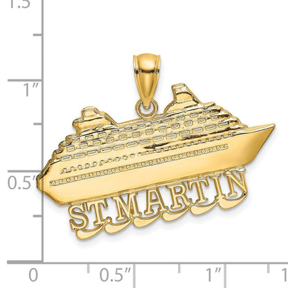 14K Gelbgold 2-D Polierter ST. MARTIN Kreuzfahrtschiff-Charm mit Wellen