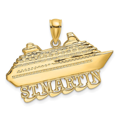 14K Gelbgold 2-D Polierter ST. MARTIN Kreuzfahrtschiff-Charm mit Wellen