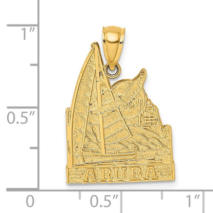 14K Gelbgold Charm „Aruba“ mit Segelboot- und Möwen-Motiv