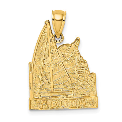 14K Gelbgold Charm „Aruba“ mit Segelboot- und Möwen-Motiv
