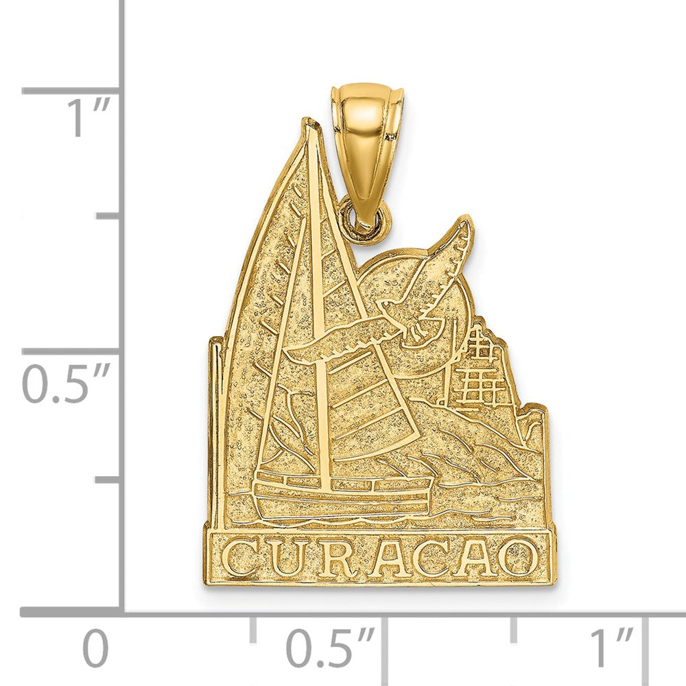 14K Gelbgold Curaçao-Charm mit Segelboot und Möwe