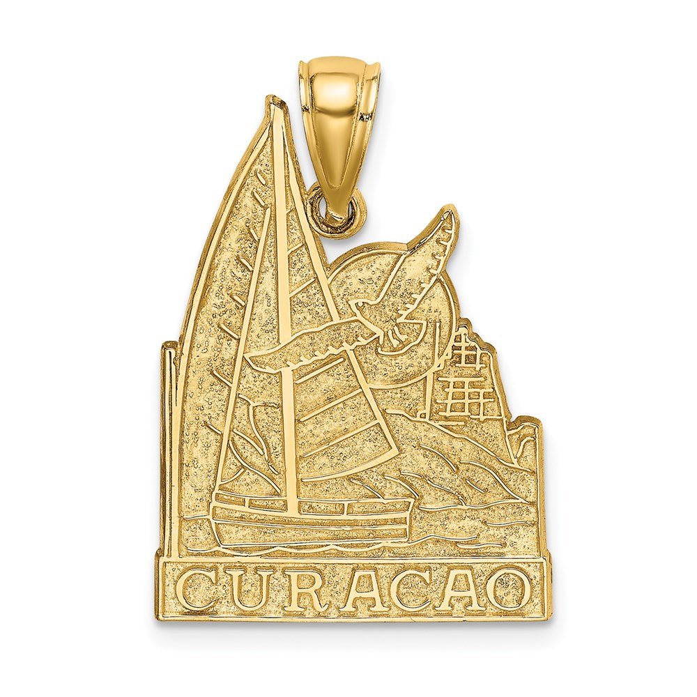 14K Gelbgold Curaçao-Charm mit Segelboot und Möwe