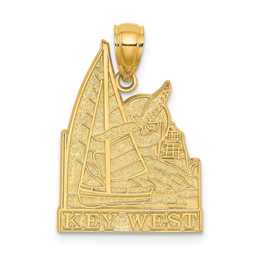 14K Gelbgold Charm „KEY WEST“ mit Segelboot- und Möwenmotiv