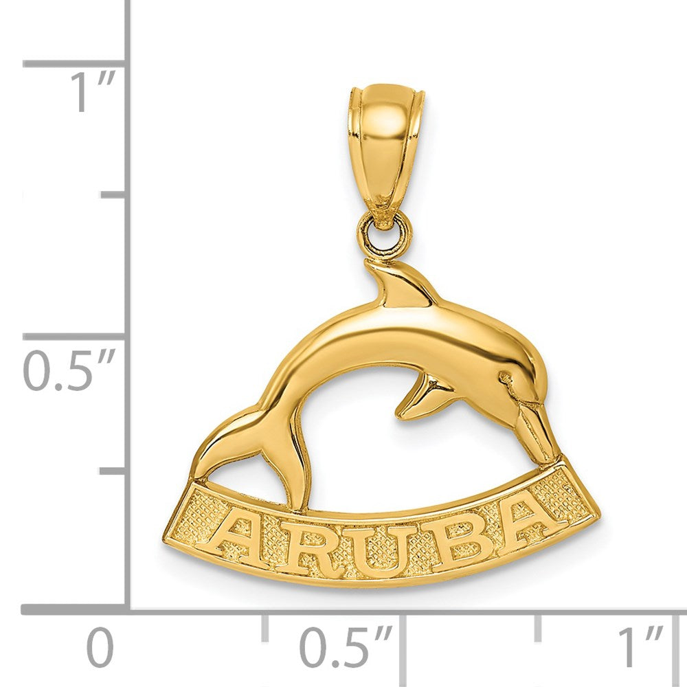 14K Gelbgold 2-D ARUBA unter poliertem Delfin-Charm