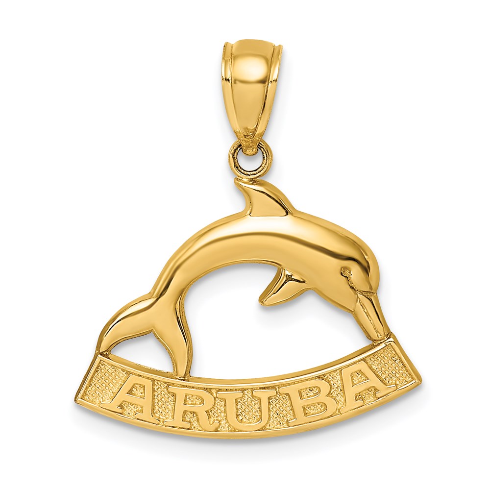 14K Gelbgold 2-D ARUBA unter poliertem Delfin-Charm