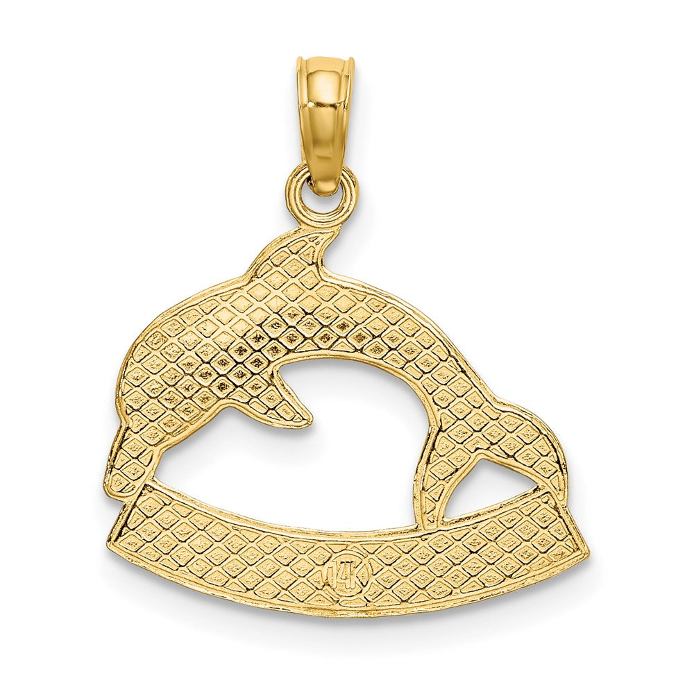 14 Karat Gelbgold 2-D CURACAO Unterseite Poliert Delfin-Charm