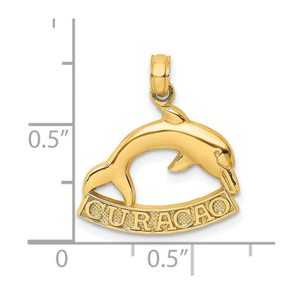 14 Karat Gelbgold 2-D CURACAO Unterseite Poliert Delfin-Charm