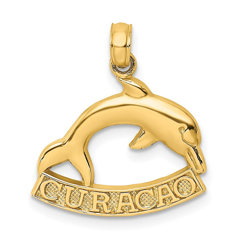 14 Karat Gelbgold 2-D CURACAO Unterseite Poliert Delfin-Charm