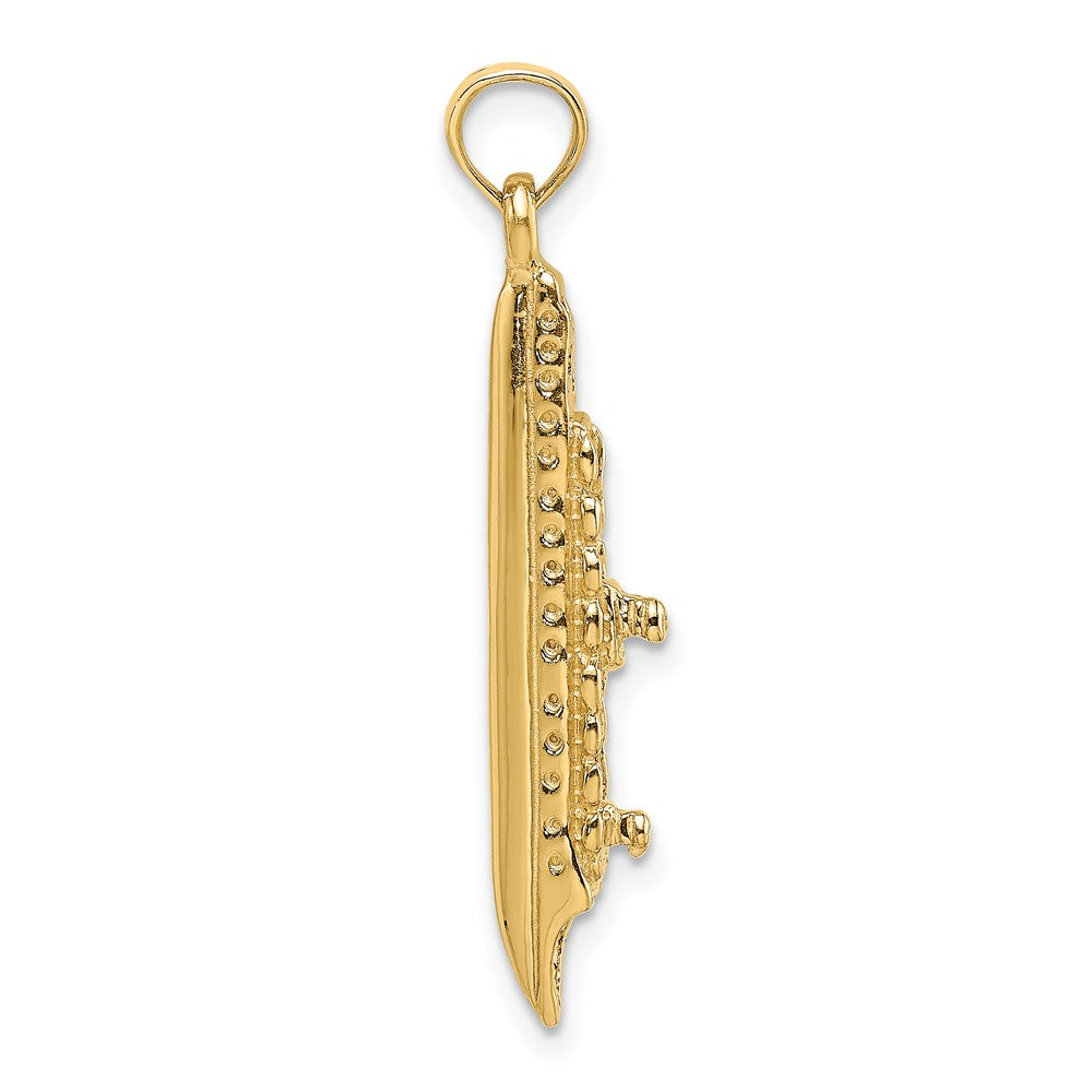 14 Karat Gelbgold 3-D Polierter Kreuzfahrtschiff-Charm