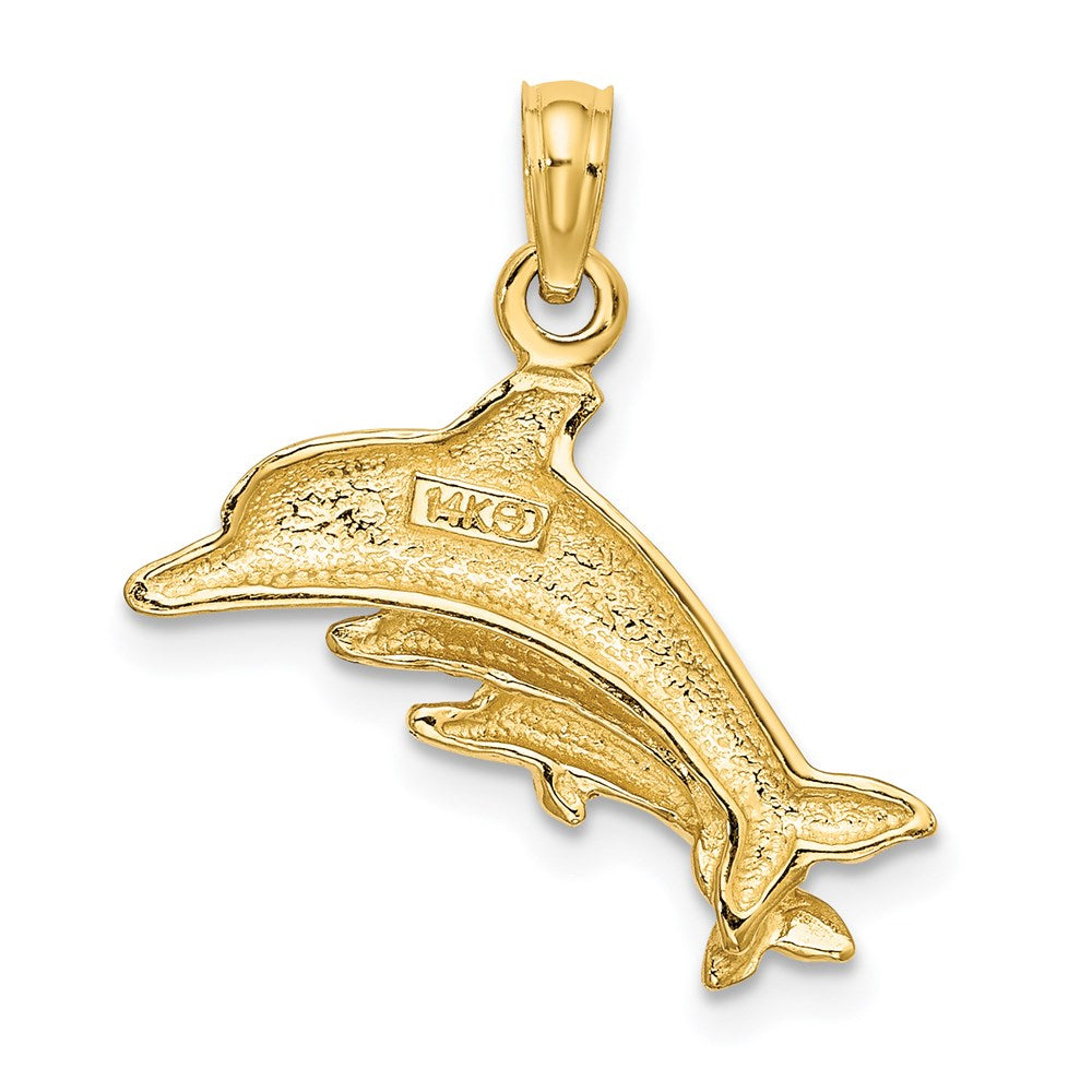 14K Gelbgold Delfin-Anhänger mit 2 Baby-Delfinen
