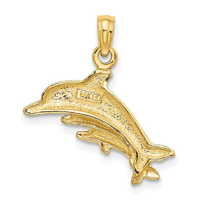 14K Gelbgold Delfin-Anhänger mit 2 Baby-Delfinen