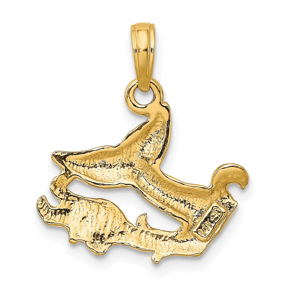 14K Gelbgold Charm Walflosse mit Wellen, poliert