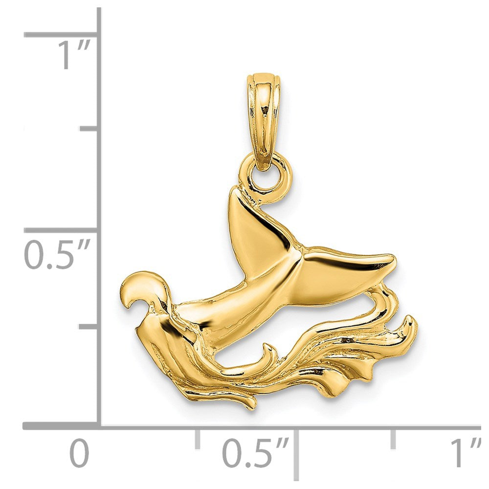 14K Gelbgold Charm Walflosse mit Wellen, poliert