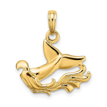 14K Gelbgold Charm Walflosse mit Wellen, poliert
