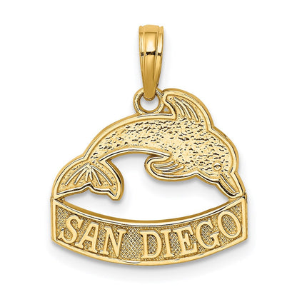 14K Gelbgold San Diego Banner Dolphins Charm