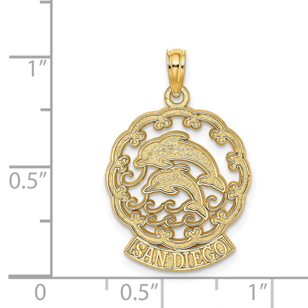 14K Gelbgold SAN DIEGO Charm mit Delfinen und Wellen