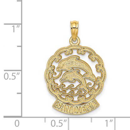 14K Gelbgold SAN DIEGO Charm mit Delfinen und Wellen