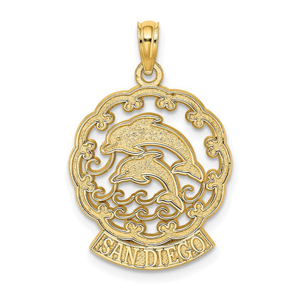 14K Gelbgold SAN DIEGO Charm mit Delfinen und Wellen