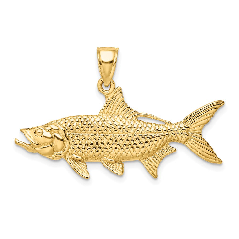 14K Gelbgold Anhänger/Charm Ochsenauge-Tarpun-Fisch, strukturiert, 3D