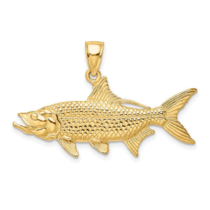 14K Gelbgold Anhänger/Charm Ochsenauge-Tarpun-Fisch, strukturiert, 3D