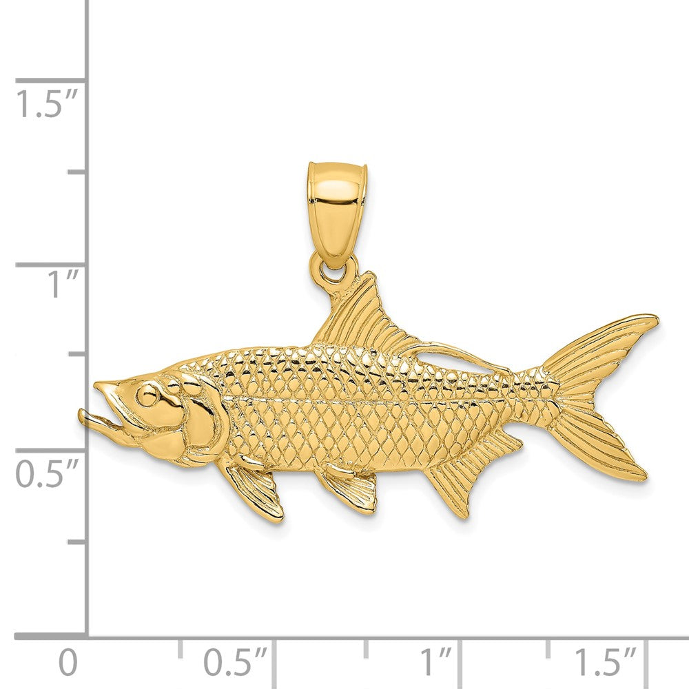 14K Gelbgold Anhänger/Charm Ochsenauge-Tarpun-Fisch, strukturiert, 3D