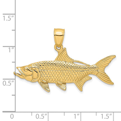 14K Gelbgold Anhänger/Charm Ochsenauge-Tarpun-Fisch, strukturiert, 3D