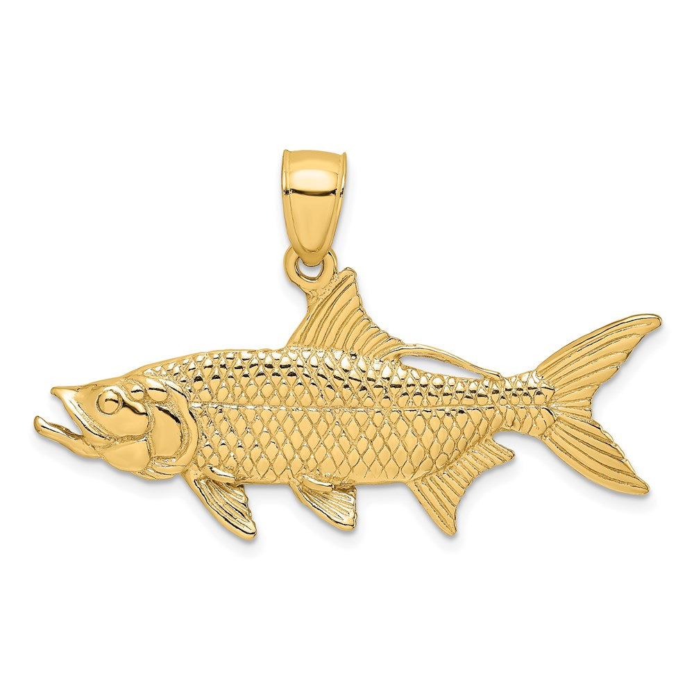14K Gelbgold Anhänger/Charm Ochsenauge-Tarpun-Fisch, strukturiert, 3D