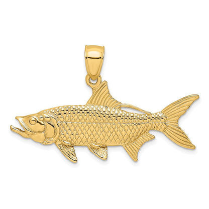 14K Gelbgold Anhänger/Charm Ochsenauge-Tarpun-Fisch, strukturiert, 3D
