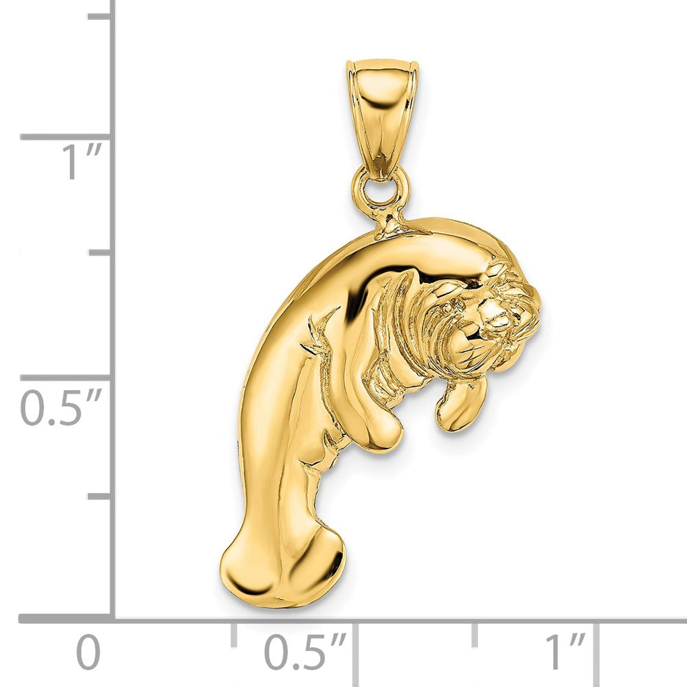 14K Gelbgold 2-D polierter Seekuh-Charm