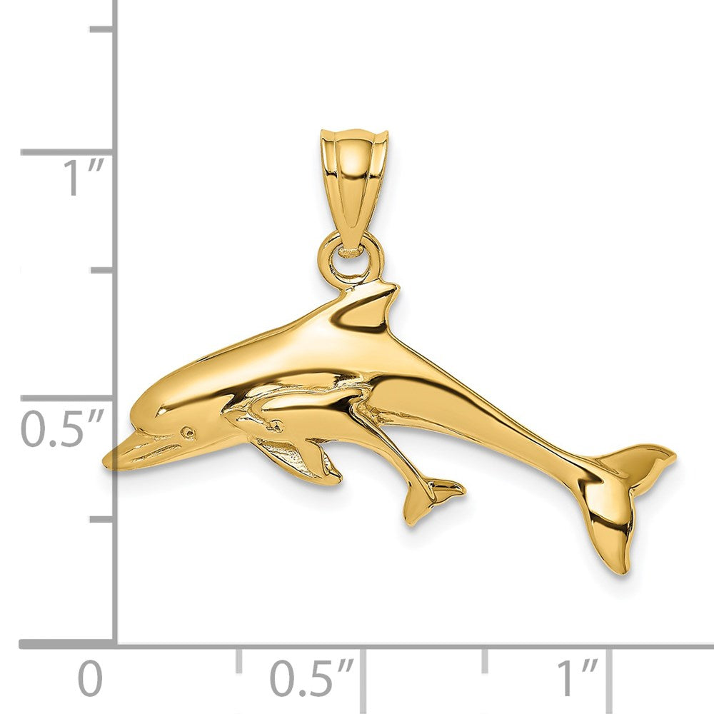 14K Gelbgold Delfin- und Baby-Charm, poliert
