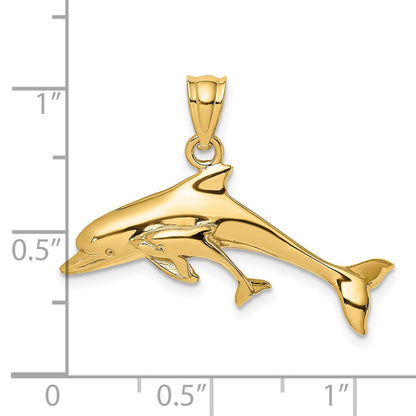 14K Gelbgold Delfin- und Baby-Charm, poliert