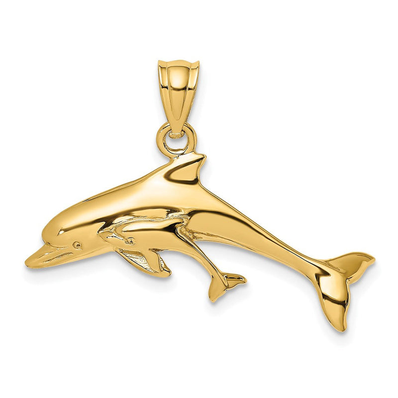 14K Gelbgold Delfin- und Baby-Charm, poliert